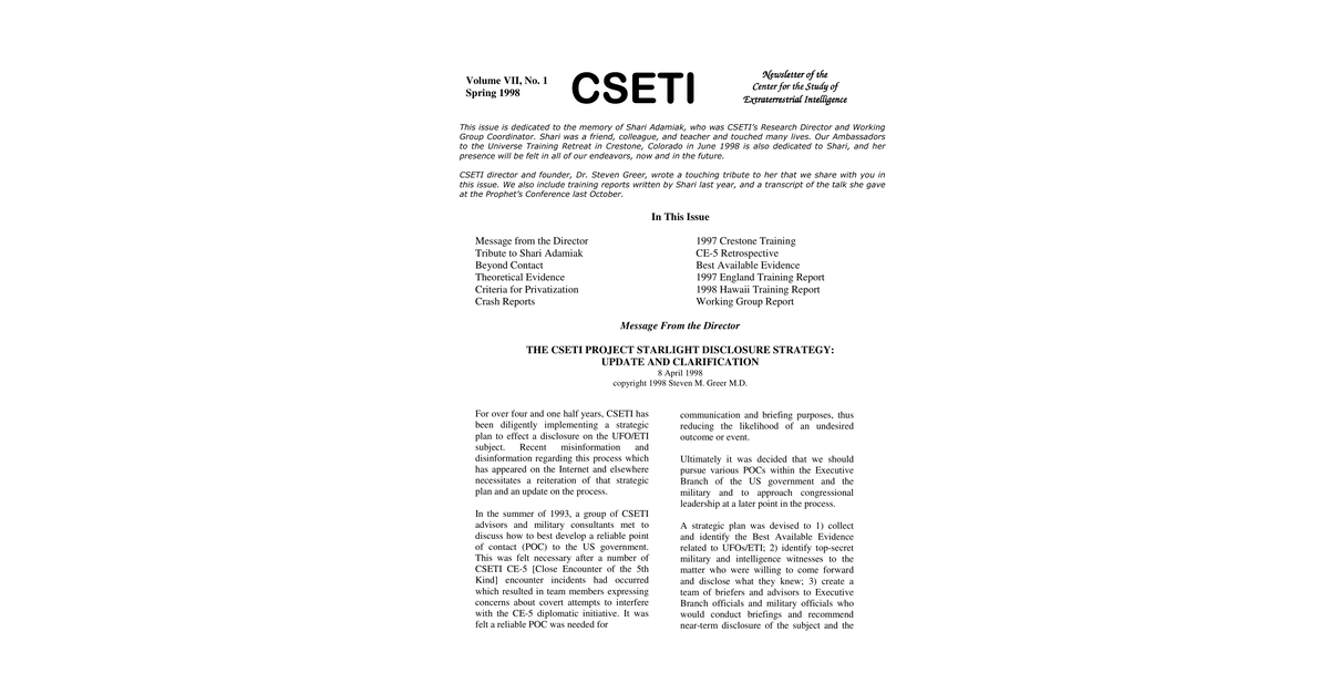 CSETI 20 CSETI June 1998 Newsletter, 24P