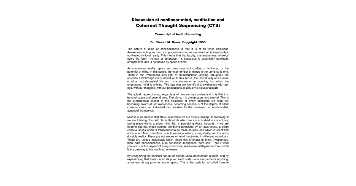 CSETI Coherent Thought Sequencing