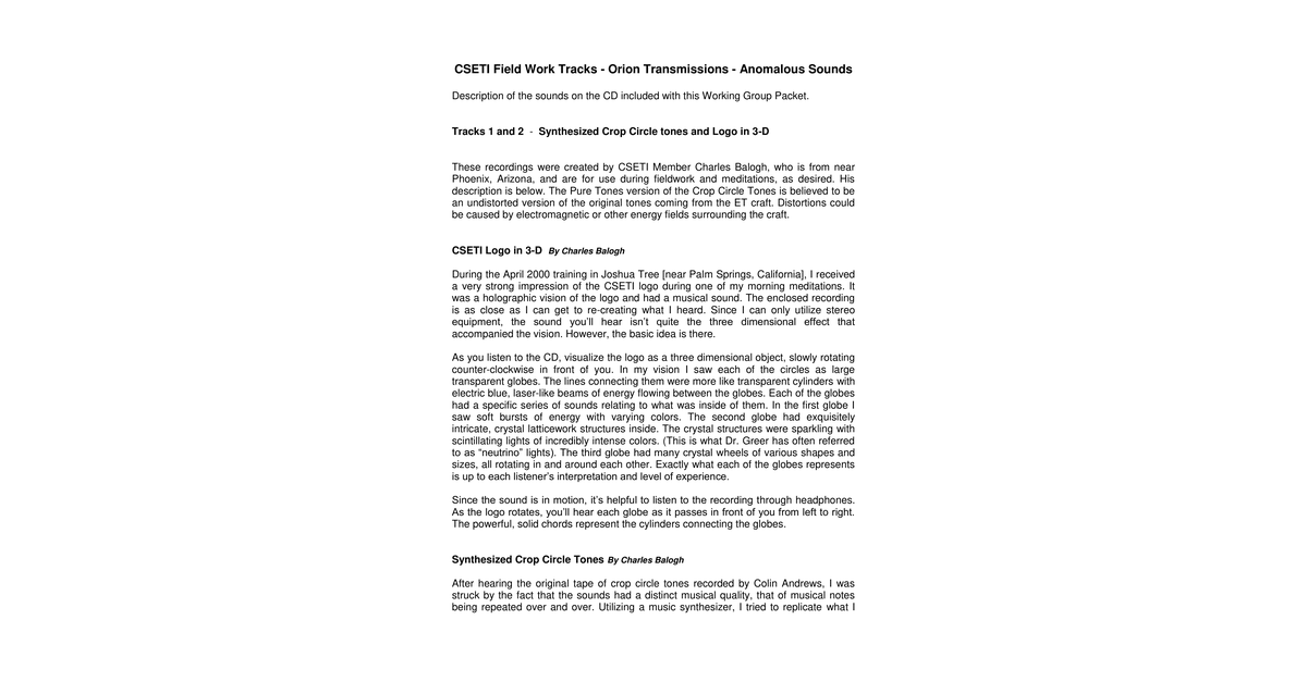CSETI Field Work Tones