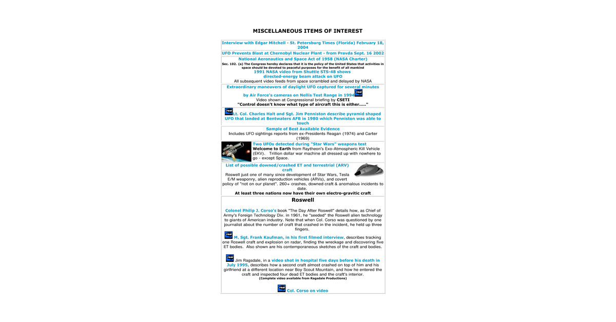 CSETI Miscellaneous Items Of Interest (With Many Links)