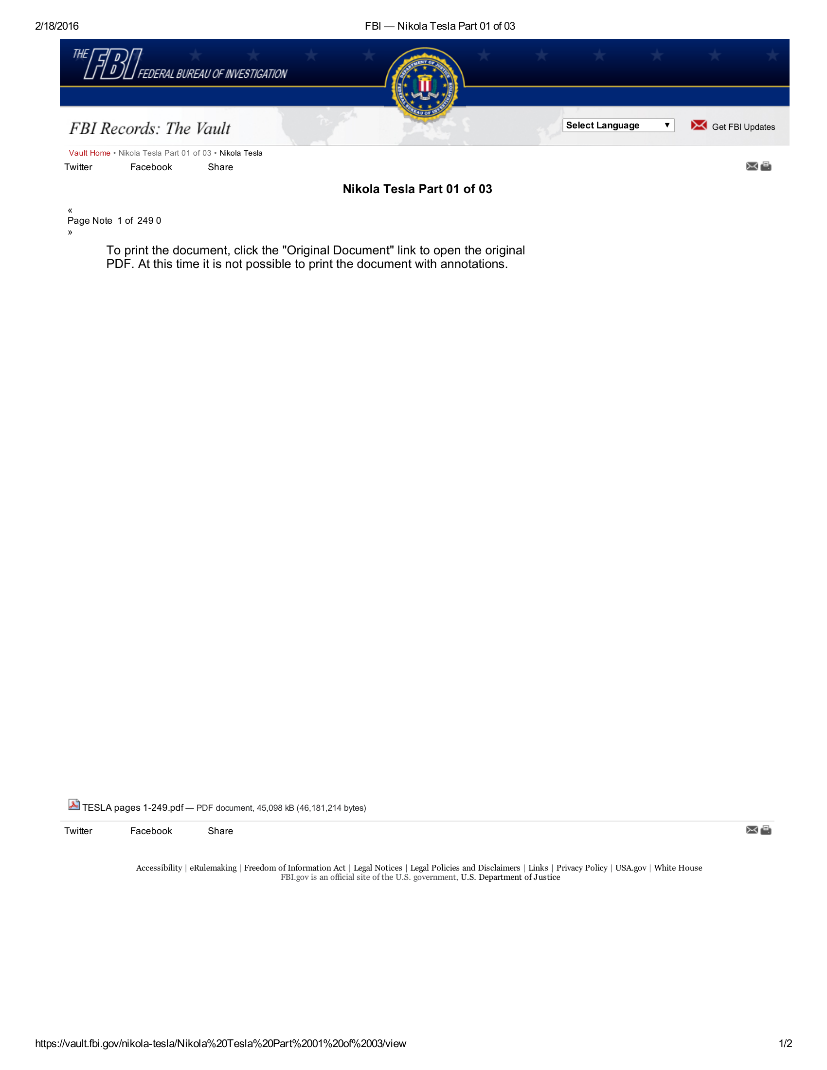 Fbi — Nikola Tesla Part 01 Of 03