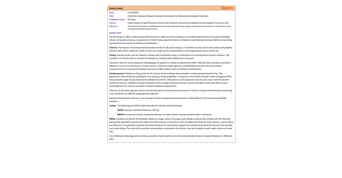 OSA Article COVID 19 Medicare Releases Payment Information For Monoclonal Antibody Treatment